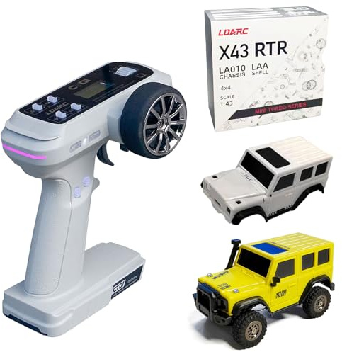 NBJIALIN LDARC 1:43 Mini RC Crawler RTR RC-Rock-Truck 4x4 2,4 GHz Hobby Fernsteuerungsauto Modellfahrzeug RC-Buggy, Wird mit Einer austauschbaren Karosserie zum Selberbauen geliefert (gelb)