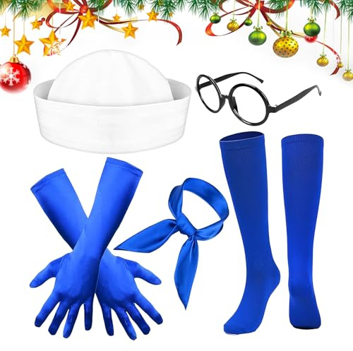 laxreheye Seemannskostüm | Für Partys Halloween Kostüm Seemann | Set Handschuhe Hut Schal Socken Rahmen Brille für Bootsparty Geburtstag Junggesellenabschied Weihnachten | Thema