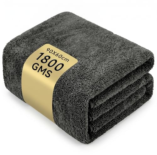 HELILBSRIAIN Panno asciugante per auto XXL in microfibra 90 x 60 cm, 1800 g/m², panno lucidante super assorbente e senza pelucchi per la cura dell'auto e della moto, grigio