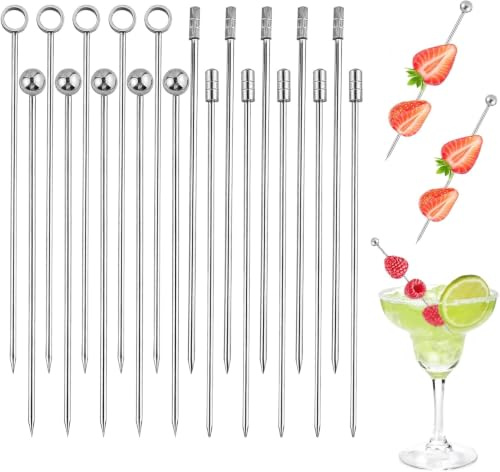 20 Stück Spieße Fingerfood, Cocktailspieße, Fingerfood Spieße, 11cm | Edelstahl 304, Dekoration, Für Spieße Mit Obst, Essen, Cocktails, Partys, Geburtstagen (Silber)