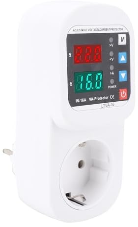 TARSHYRY Automatische Spannungs-Strom-Sicherheitssteckdose, LED-Anzeige, Einstellbarer Spannungs-Strom-Schutz, Schutz für Haushaltsgeräte, Kühlschränke, Klimaanlagen, Waschmaschinen, (EU-Stecker)