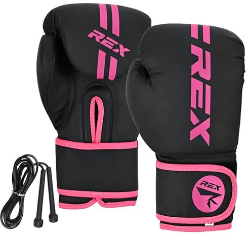 REX Sports Boxing gloves with Free Skipping Rope Muay Thai Pad gloves Sparring gloves MMA and Kick Boxing 02-08 OZ for Kids and 10-16 OZ for Adults