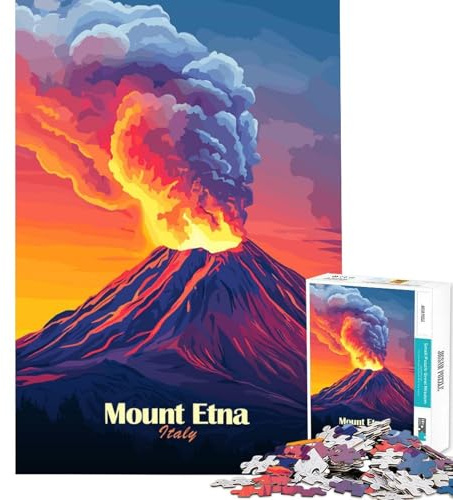 Teenagers 1000 Pieces Puzzle Mount Etna Eruption Leisure Mind Focus Play Laser Cut Seamless Assembly Lovely Birthday Gifts Option (38x26cm)