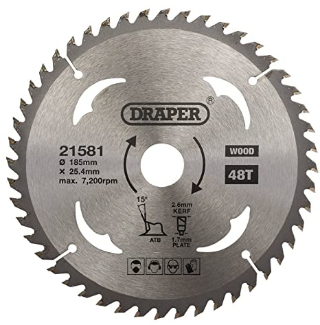 Draper 21581 TCT Circular Saw Blade for Wood, 185 x 25.4mm, 48T