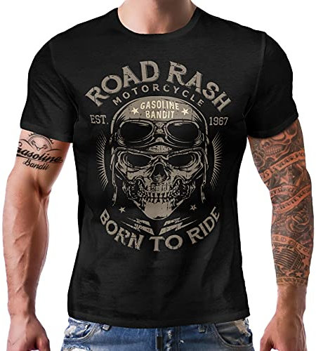 Gasoline Bandit - Maglietta originale da motociclista, con scritta Road Rash - Born to Ride (lingua italiana non garantita), Nero , M