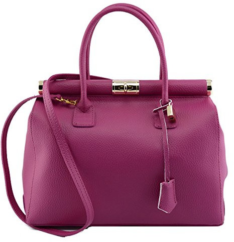 Sac à Main En Cuir Véritable Couleur Fuchsia - Maroquinerie Fait En Italie - Sac Femme