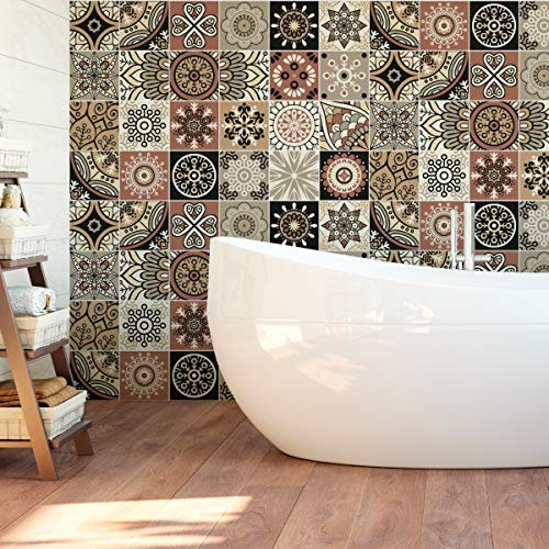 Stickers adhésifs carrelages | Sticker Autocollant Carreaux de Ciment - Mosaïque carrelage Mural Salle de Bain et Cuisine | Carreaux de Ciment adhésif Mural - azulejos 20 x 20 cm - 24 pièces