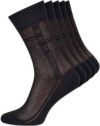 Duna 5 Pairs Cotton Mens Dress Socks - Ultra Thin Breathable Lightweight Crew Length Formal Suit Socks size 9-11 Black