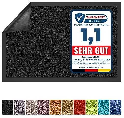 Floordirekt Schmutzfangmatte Rhine - waschbare & leistungsstarke Fußmatte - Sauberlaufmatte mit Rutschfester Rückseite - Türmatte für den Eingangsbereich (Schwarz, 120 cm x 180 cm)