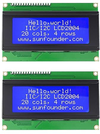 SUNFOUNDER LCD2004 Module with 3.3V Backlight Compatible with Arduino R3 Raspberry Pi Display of 20x4 White Characters on Blue Background (2 Pcs)