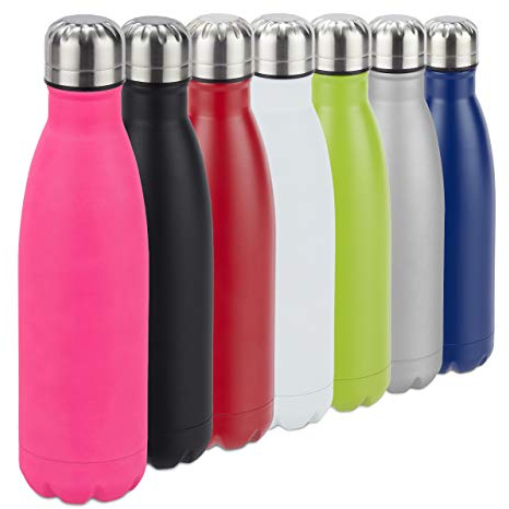 relaxdays Gourde Isolante en INOX, Bouteille Eau, Acier Inoxydable, 0,5 Litre, Isotherme, Froid, Chaud, Rose