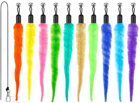 10PCS Cat Worm Toy for Cats, Cat Wand Toy Accessories, Cat Feather Toy Attachments Replacements, and 1PC Black String for Cat Fishing Pole Toy, Assorted Worm Cat Toy Teaser for Indoor Cats Kitten