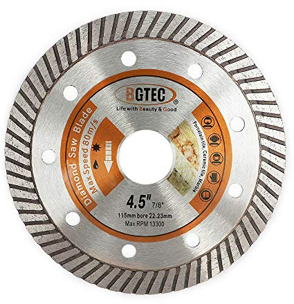 BGTEC Diamond Tile Blade 115mm Super Thin Turbo Rim Concrete Porcelain Saw Blade with 22.23mm Arbor for Cutting Porcelain Tile Ceramic Granite Marble Hard Material Cutting Disc