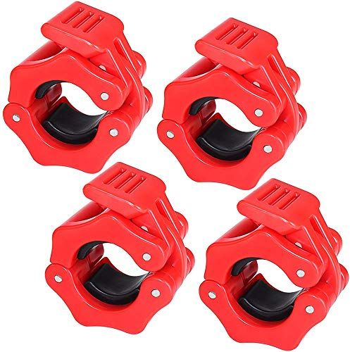 Rayong 4 Pcs 1 Inch Olympic Barbell Clamps Collars, Weightlifting Barbell Clamp Collar for Workout Weightlifting Fitness Strength Training, Delicate Red