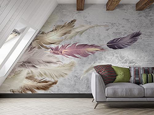 SILK ROAD EU Papier Peint Panoramique 3D Soie, 356 × 250cm, Plumes Colorées, Largeur max 9m, pour Salon Chambre Restaurant Enfant Décoration Murale