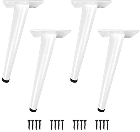 Möbelfüße 4 Stück Möbelbeine Kegel Schräg/Vertikale Möbelfüße Edelstahl mit Rutschfeste Gummibasis DIY für TV-Schrank Bett Sofa Badschrank (Höhe-25CM (10), Weiß-Schräg)
