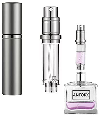ANTOKX Reiseparfümflasche nachfüllbarer Zerstäuber - 5ML Parfümflasche, Taschenparfümspender, Duftpumpenetui, auslaufsicherer tragbarer Parfümzerstäuber für Frauen und Männer (Grau)