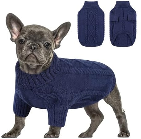 Queenmore Dackel Pullover Hundepullover Grosse Hunde Wärme Hundepulli Strick Pullover Hund Strickmantel Mit Zopfmuster Hundepullover Französische Bulldogge Bulldog Chihuahua Katzen Corgi, Indigo, L