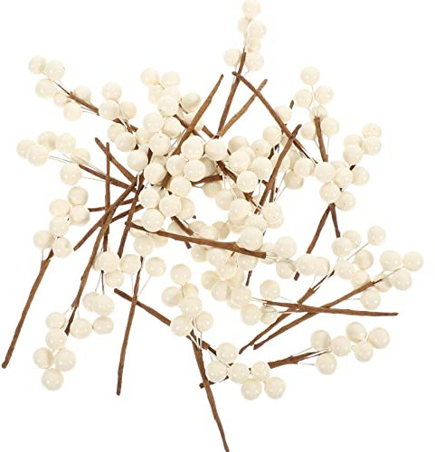 Artibetter 30 Piezas Varillas De Baya Blanca Artificial Ramas De Bayas De Navidad Falsos Tallos De Baya Tallos De Acebo Blanco Invierno Picos De Bayas Para Arreglos De Flores De Árbol