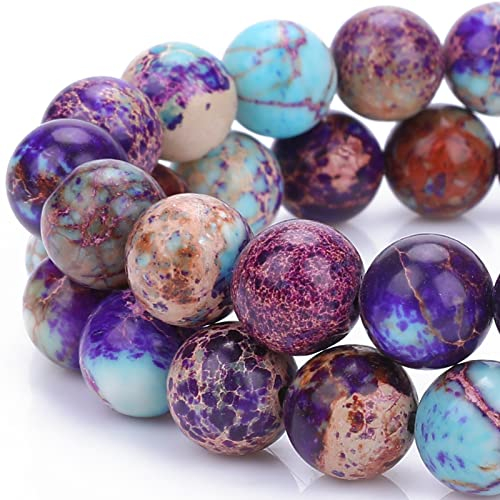 45-47 Stück Naturstein Perlen 8 mm Lila Blaue Jaspis Edelstein Königliche Meeressediment Natürliche Perler Beads Bunte Runde Steinperlen für die Schmuckherstellung for Jewellery Making