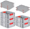 PROREGAL SuperSparSet 5x Eurobox NextGen Color mit Auflagedeckel & Schiebeschnappverschlüsse, HxBxT 17x30x40cm, 16L, Griffe rot geschlossen, Glatter Boden, Eurobehälter Transportbox Transportbehälter