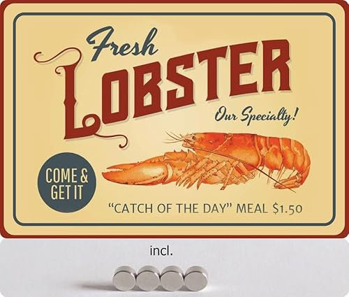 Metall Schild 20x30cm mit 4 Magneten Fresh Lobster come & get it Blechschild