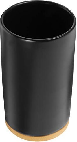 Alipis Toothbrush Holder, Ceramic Toothbrush Holder Cup with Bamboo Base, Decorative Bathroom Tumbler Travel Drinking Cups Desktop Organizer for Makeup Brush, Toothpaste, Black