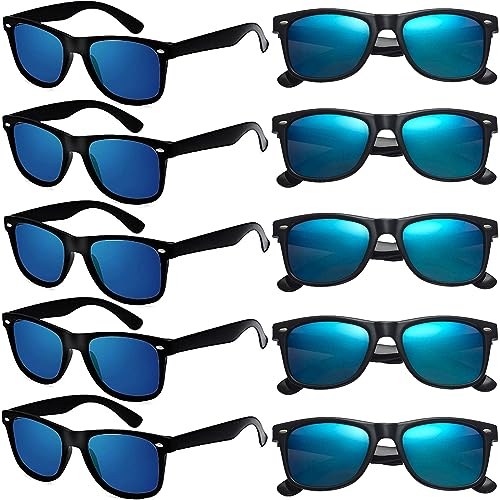 FSMILING Sonnenbrille Herren Set Sonnenbrillen Pack Party Brille Für Damen Herren Fasching Karneval,10er Pack Sonnenbrillen Verspiegelt Blau