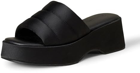 Amazon Essentials Sandale Plateforme À Enfiler Femme, Noir Satiné, 43 EU