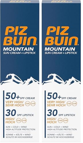 Piz Buin Mountain Face Suncream SPF 50+ and Lipstick SPF 30 2-in-1, 20ml (Pack of 2)
