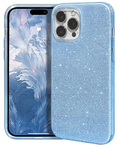 MATEPROX Compatible with iPhone 15 Pro Max Case, Sparkly Bling Cute Glitter Cover with 3 Layer Hybrid, Anti-Slick Protective Case for iPhone 15 Pro Max 6.7'' 2023-Blue