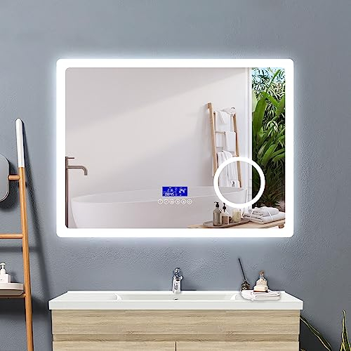 Acezanble LED Badezimmerspiegel 80x60cm,LED Spiegel mit Bluetooth Touch Beschlagfrei 3-Fach Schminkspiegel,Badspiegel 3 Lichtfarbe Dimmbar mit Memory,Energiesparend Wandspiegel Lichtspiegel