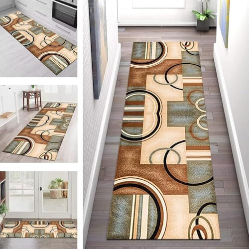 Teppich Läufer Flur Küche rutschfest waschbar Küchenläufer Korridor Tepiche Lang 100X100CM Braun Grün Schwarz Teppichläufer Meterware Kücheteppich Schlafzimmer Wohnzimmer Flurmatte Breit 40-120cm
