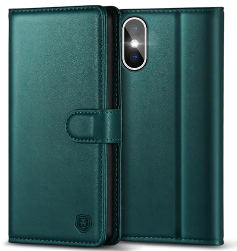Kuafcase Compatible for iPhone X/XS Case with 4 Card Slots Magnetic Closure Kickstand Shockproof Protective Phone Case Compatible for iPhone X/XS - Green