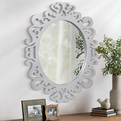 AOAOPQ Vintage Dekorativer Wandspiegel Hängespiegel Barockstil Dekorative Spiegel für Wand Wandmontage Rahmen Spiegel Badezimmer Vanity Hanging Horizontal und Vertikal Silber