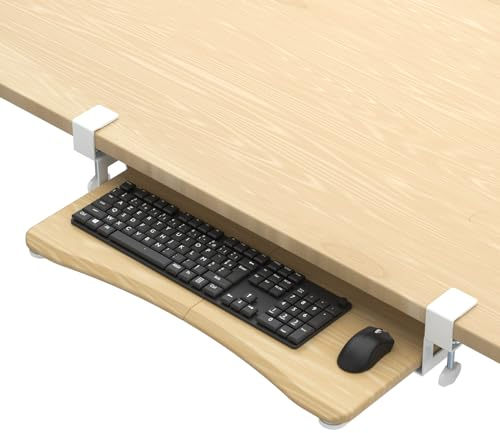 suptek Bandeja para Teclado Bajo Escritorio Extraíble con Montaje de Abrazadera en C, Plataforma de 65 cm (76 cm con Abrazaderas) x 30 cm para Teclado y Ratón de Ordenador, Madera Clara - DSF1QM