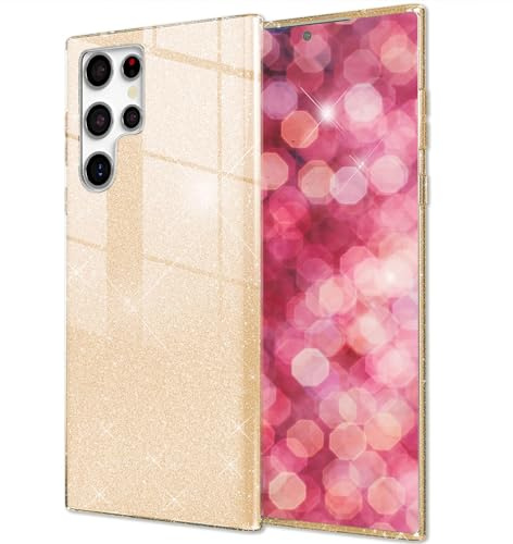 NALIA Glitzerhülle für Samsung Galaxy S24 Ultra - Hülle, Goldstaub | Partikel fest im Material eingeschlossen, 3-Schicht-Schutzaufbau mit Hardcase-Kern, Erhöhter Kamerarand, SHINEPOP