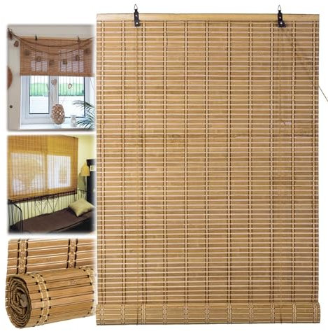 Bamboo Blind 100 110 120 140 160cm, Outdoor Roman Roller Blinds For Windows Doors Patio Door Porch Kitchen, Light Filtering/Waterproof/Anti-UV - Shading Sunshade Lifting Shutters