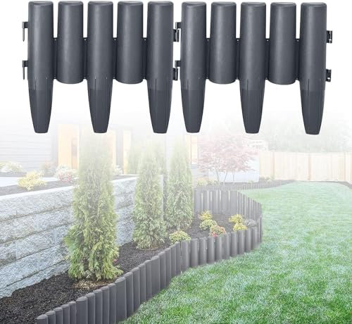 LARS360 5,6m Kunststoff Holzoptik Rasenkante Beeteinfassung Mähkante Garden Border Wetterfest Gartenpalisade Beetzaun 1 Element (L x H): 28 x 24cm Anthrazit