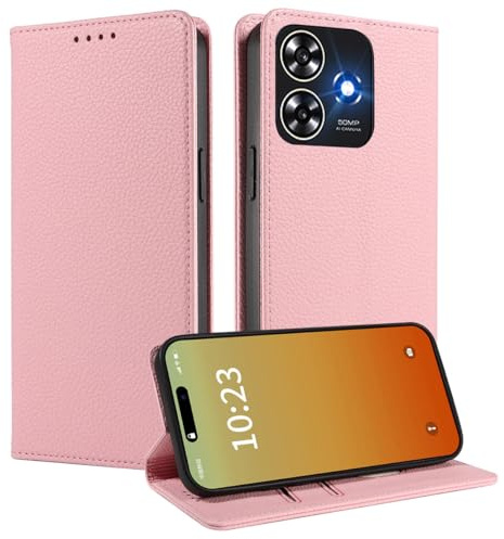MOJIA Hülle für ZTE Blade A73 4G / V50S, [Starker Magnetverschluss] Premium PU Leder Wallet Case Flip Handyhülle, Kartenhalter Multifunktionshülle. Rosa