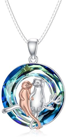 enjoylifecreative Otter Kristall Halskette für Damen 925er Sterling Silber Mutter Tochter Fischotter Anhänger Kette Geburtstag Muttertag Schmuck Geschenk für Mama Tochter