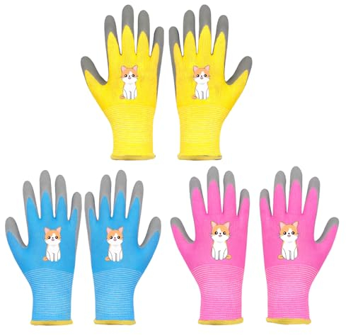 3 Paar Kinderhandschuhe, Gartenhandschuhe für Kinder, Kinder Latex Schutzhandschuhe, Mädchen und Jungen, 3-10 Jahre Kinder-Arbeitshandschuhe für Hausarbeit, Malen, Outdoor-Aktivitäten (8-10 Jahre)