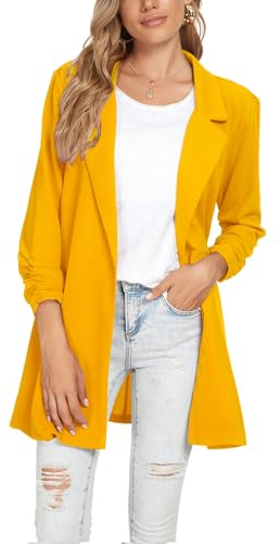 MINTLIMIT Women Long Lapel Blazer Tailored Long Sleeve Oversized One Button Coat Jacket Formal Suit (Yellow XL)