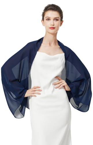 BEAUTELICATE Chiffon Schal Stola Damen Festlich Elegante Schultertuch Bolero Shrug mit Ärmel für Abendkleider Brautkleider Sommer Hochzeit (Marine Blau, Einheitsgröße)