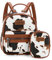 Montana West Wrangler Rucksack mit Kuh-Druck, niedlicher Tagesrucksack, große Büchertasche, Geldbörse für Damen, Allover Cow Print Brown Mini, Kuh-Aufdruck