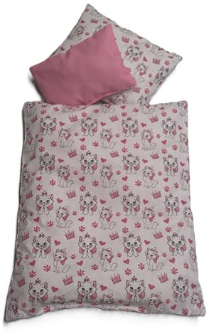 Puppenbettwäsche  Royal rosa Kätzchen, Krone, Wendebettwäsche, Decke 30b x 36h cm, Kissen 23b x 17 cm für Puppenbett,-wagen oder Puppenwiege