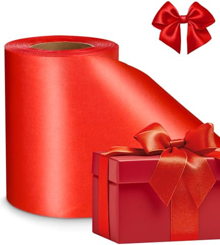 Cinta Raso Rojas, Ancho Cinta de Satén, 22 m x 10 cm Cinta Raso de Satén Rojas, Cinta Roja para lazos gigantes, envolver regalos, decoraciones navideñas, decoraciones para bodas, árboles de Navidad