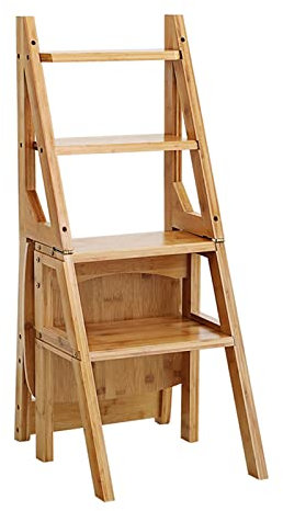 JYHHGDS Combinaison de Chaise à 4 marches, Tabouret en Bois, escabeau Pliant, bibliothèque Multifonction, étagères d'affichage, Banc à Chaussures/étagère à Fleurs, Bois Naturel