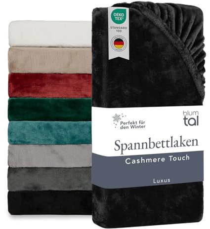 Blumtal Spannbettlaken Cashmere Touch 200x200 cm Plüsch - Oeko-TEX zert. Bettlaken 200x200 Winter - weiche Fleece Spannbettlaken 200x200 - Spannbettlaken 200x200cm weich in Schwarz