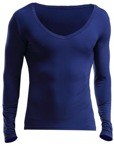 Rrongwn Thermal Underwear for Men Breathable Thermoactive Functional Underwear Soft Warm Ski Underwear Warm Thermal Underwear V Neck Sports Compression Suit Thermal Vest, blue, L